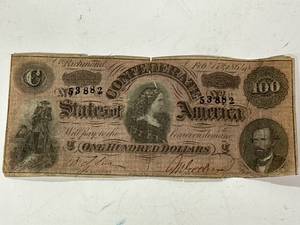 Genuine $100 Confederate Bill