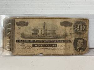 1864 Genuine Confederate $20 Bill