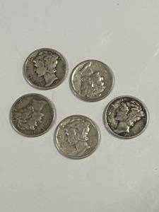 Lot of 5 Mercury Dimes