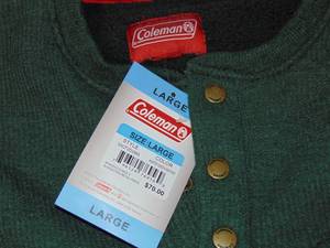 Coleman Sherpa Green Fleece Lined Henley Thermal Work Shirt Mens Size  Large
