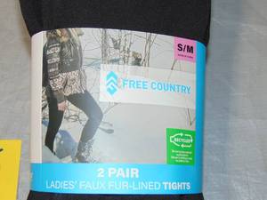 WOMENS FREE COUNTRY 2 PAIR FAUX FUR-LINED TIGHTS SOFT & STRETCHY Size SM
