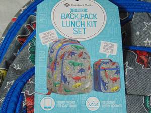 2-Piece Back Pack Lunch Kit Set Dinosour Blue