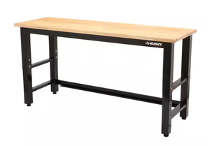 Husky 6 ft. Adjustable Height Solid Wood Top Workbench in Black for Ready to Assemble Steel Garage Storage System (NEW IN BOX)