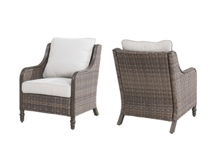 Hampton Bay Windsor Brown Wicker Outdoor Patio Lounge Chair with CushionGuard Biscuit Tan Cushions (2-Pack) (IN BOX)