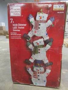 Home Accents Holiday 7 ft Cool White LED 3 Stacked Snowmen Holiday Yard Decoration (OPEN BOX)