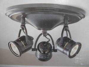 Hampton Bay 3-Light Antique Bronze Round-Base Pinhole Ceiling Fixture (MISSING 1 LIGHT BULB)