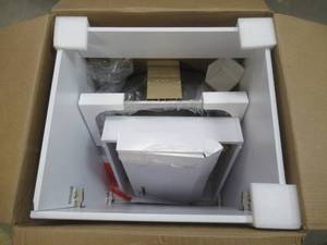 Glacier Bay All-in-One Stainless Steel 24 in Laundry Sink with Faucet and Storage Cabinet in White (LEFT HAND TOP FACE PLATE IS DAMAGED)
