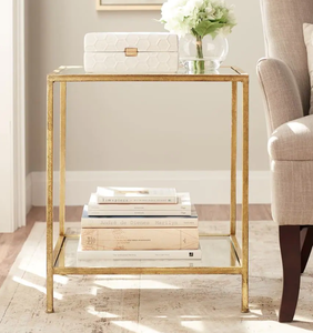 Home Decorators Collection Bella Square Gold Leaf Metal and Glass Accent Table (20 in. W x 24 in. H) (NEW CONDITION)