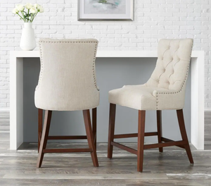 StyleWell Bakerford Biscuit Beige Upholstered Counter Stool with Back (Set of 2)
