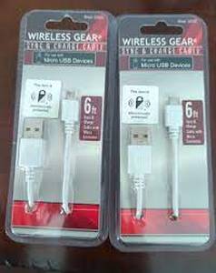 Lot of 2 - Wireless Gear 6 ft Micro USB Sync & Charging Cable White
