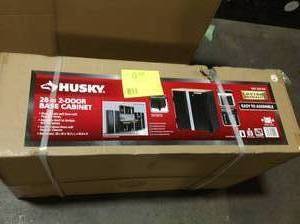 Husky Ready-to-Assemble 24-Gauge Steel 2-Door Garage Base Cabinet in Black (28 in. W x 32 in. H x 18 in. D), Customer return, Review all pictures