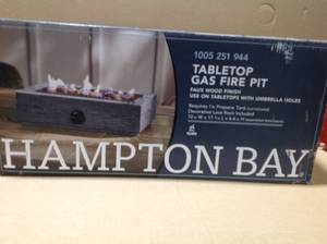 Hampton Bay 17.1 in. x 6.6 in. Rectangular Cement Gas Fire Pit Faux Wood Tabletop, Review all pictures