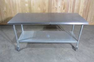 Large Stainless Steel Rolling Table - 72 x 30 x 36 - Heavy Duty Casters