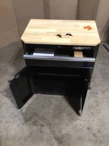 lot 6 image: Husky Ready-to-Assemble 24-Gauge Steel 2-Door Garage Base Cabinet in Black (28 in. W x 32 in. H x 18 in. D), Customer return, Review all pictures