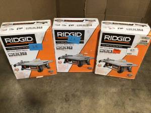 lot 19 image: RIDGID 6.5 Amp Corded 7 in. Table Top Wet Tile Saw, lot of 3, Review all pictures
