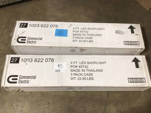 lot 20 image: Commercial Electric 4 ft. 4-Light 80-Watt Integrated LED Heavy Duty Utility Gray Shop Light with Pull Chain, Bright White, Lot of 2 Boxes