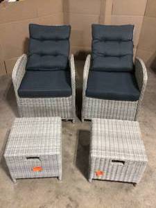 lot 21 image: Alaterre Furniture Monaco 4-Piece All-Weather Wicker Outdoor Recliner and Ottoman Set with Dark Gray Cushions,  Review all pictures