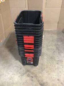 lot 26 image: Husky 20-Gal. Professional Duty Waterproof Storage Container with Hinged Lid in Black, Customer returns, Review all pictures