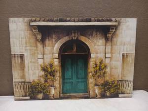 lot 64 image: RED DOOR TUSCAN SCENE CANVAS WALL ART