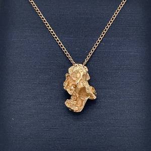 Raw Style Gold Nugget Pendant Necklace in 14k Yellow Gold - Dimensional and Textured Design $1200 Retail