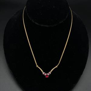 Ruby &amp Diamond Chevron Herringbone Necklace in 14k Yellow Gold Classic Design $2,500 Retail&nbsp