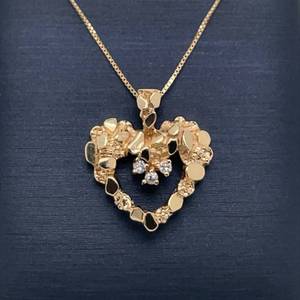 Nugget Open Heart Halo Diamond Pendant in 14k Yellow Gold VIDEO