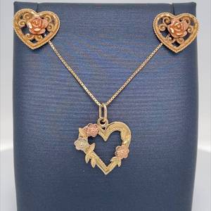 Matching Set Combo Earrings & Pendant in14k Tri-Color Yellow, White & Rose Gold- Love Hearts at affordable price