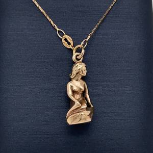 Little Mermaid  Highly Detailed 3D Drop CharmPendant in 14k Yellow Gold