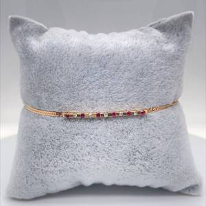 Stylish Ruby & Diamond Straight Bar Bracelet in 14k Yellow Gold