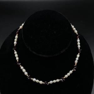 Garnet, Pearl and Golden Beads 15 Estate Necklace