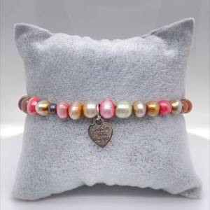 Gorgeous Multi-Colored Pearl Made with Love Heart Motif Bracelet