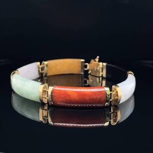 Multi-Color Jade Bar Link Bracelet Blessings in 14k Yellow Gold. You Gotta See