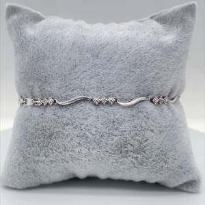 Diamond Three-Stone Delicate Curved Bar Link Station Bracelet in White Gold