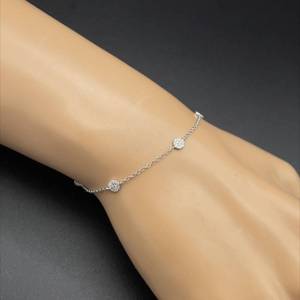 Dainty Diamond Station Bracelet Cable Link in 14k White Gold, Stackable. Perfect for Valentines Day - Affordable