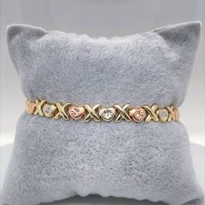 Stampato XOXO Hugs & Heart Kisses Diamond-Cut Bracelet in Two-Tone Rose & Yellow Gold