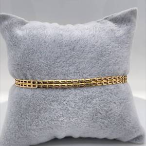 Double Track Link Bracelet in 14k Yellow Gold - Open Flat Rectangular Link Two-Row Snake Scale Bracelet Unique
