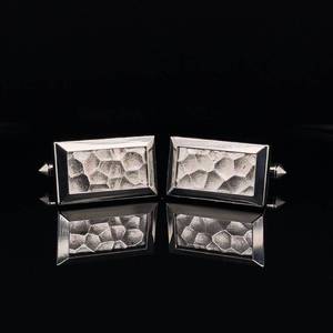 Hammered 925 Sterling Silver & Titanium Square Cuff Links