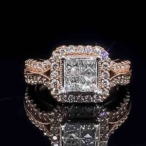 1.20ctw Diamond Fancy Princess Halo Open Split  Double Row Engagement Ring in 14k Pink Gold - Milgrain Filigree Ornate Vintage Design. $4,875 Retail VIDEO