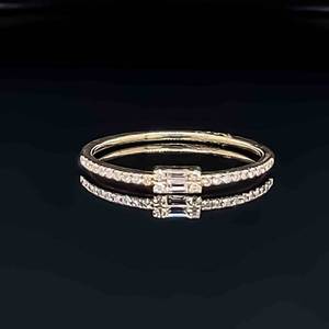 Diamond Baquette Stack Ring - Slender Lightweight Contemporary Sleek Design in 14k Yellow Gold $1450 Retail VIDEO