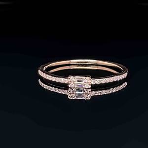 Diamond Baguette Slim Stackable Ring in 14k Rose Gold Delicate, Dainty, Slender $1450 Retail VIDEO