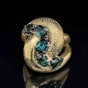 Designer Styled Oval Natural Tourmaline Cluster Textured & Bright Shine Love Knot Split Ring in 18k Yellow Gold $5850 Retail VIDEO