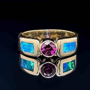 Designer KABANA Tourmaline & Black Opal Inlay Ring in 14k Yellow Gold VIDEO