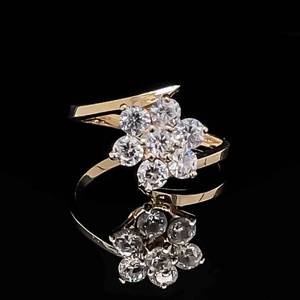 Cubic Zirconia Flower Cluster Bypass Ring in 14k Yellow Gold