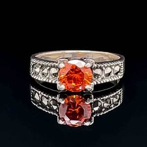 Eye Catching Orange Garnet and Marcasite Estate Ring VIDEO