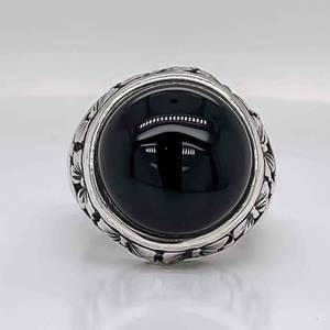 Large Black Onyx Estate Ring in a Buttterfly  Floral Motif