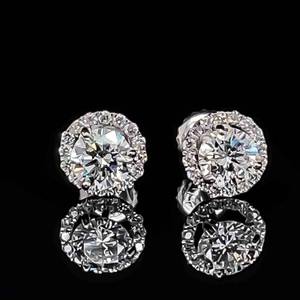 1.20ctw Diamond Round Solitaire Stud Earrings in 14k White Gold - Diamond Halo Jacket Studs Screw Backs $3999 Retail VIDEO