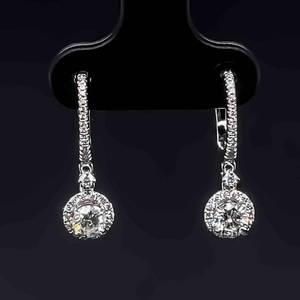 0.71ctw. Diamond Hoop Earrings w. Halo Style Dangles in 14k White Gold. Sophistication & Elegance $3,800 Retail VIDEO