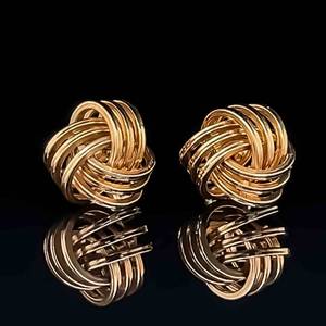 Triple Row 3D Love Knot Brightly Polished Stud Earrings in 14k Yellow Gold