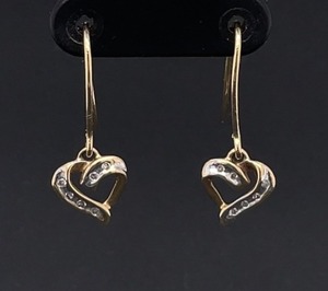 10K Gold Diamond Open Heart Drop Earrings Lightweight Dangles for All Occasions.