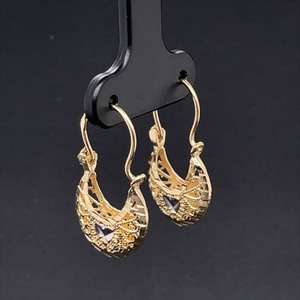 14K Yellow Gold Basket Hoop Dangle Earrings for Everyday Wear
